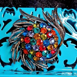 Vintage Metal Multicolor Rhinestone Brooch Pin